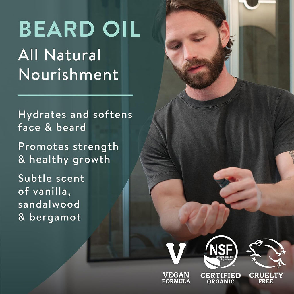 Beard Grooming Kit, Organic Beard Oil Bottle + Organic Beard Balm Tin, Subtle Masculine Scent, Organic Mens Beard