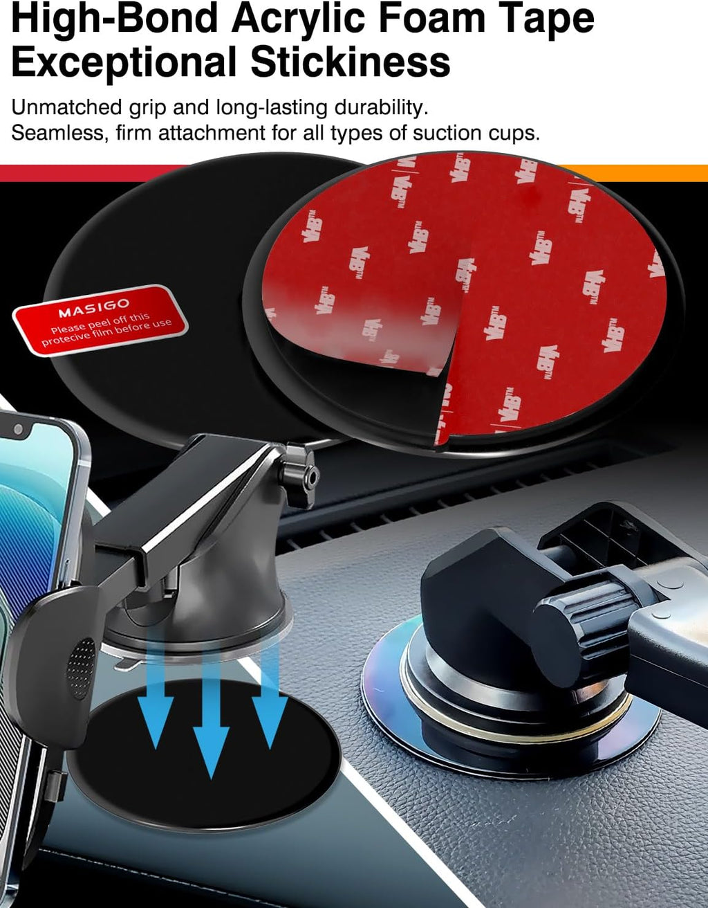 Dashboard Adhesive Mounting Disk Set for Suction Cup Car Mounts – 3.15" (80mm) Flat Surface Pad for Phone Holder &