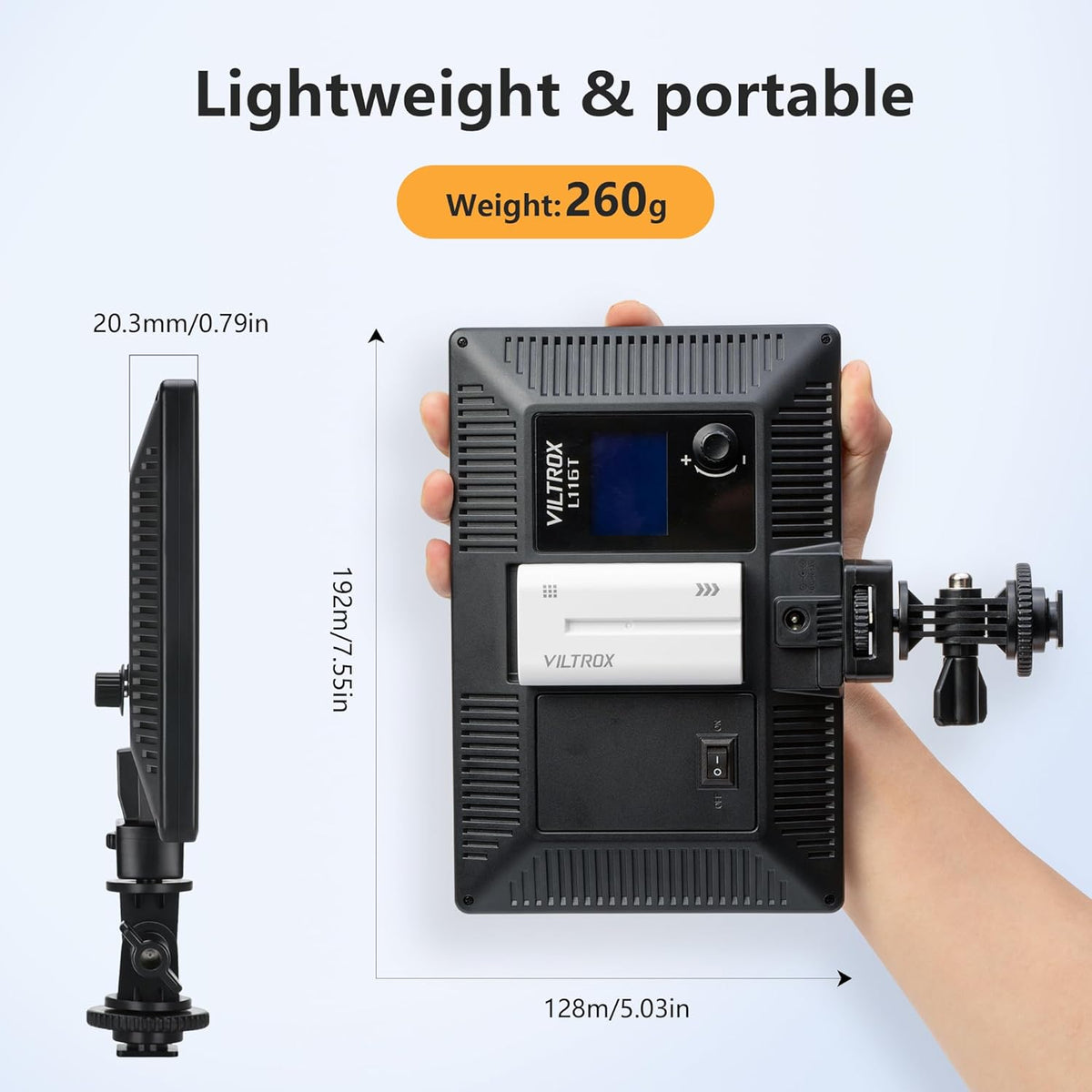 15W LED Video Light Panel, 3300K-5600K On Camera Light, Super Thin Key Light Panel with NP-F550, Led Photography