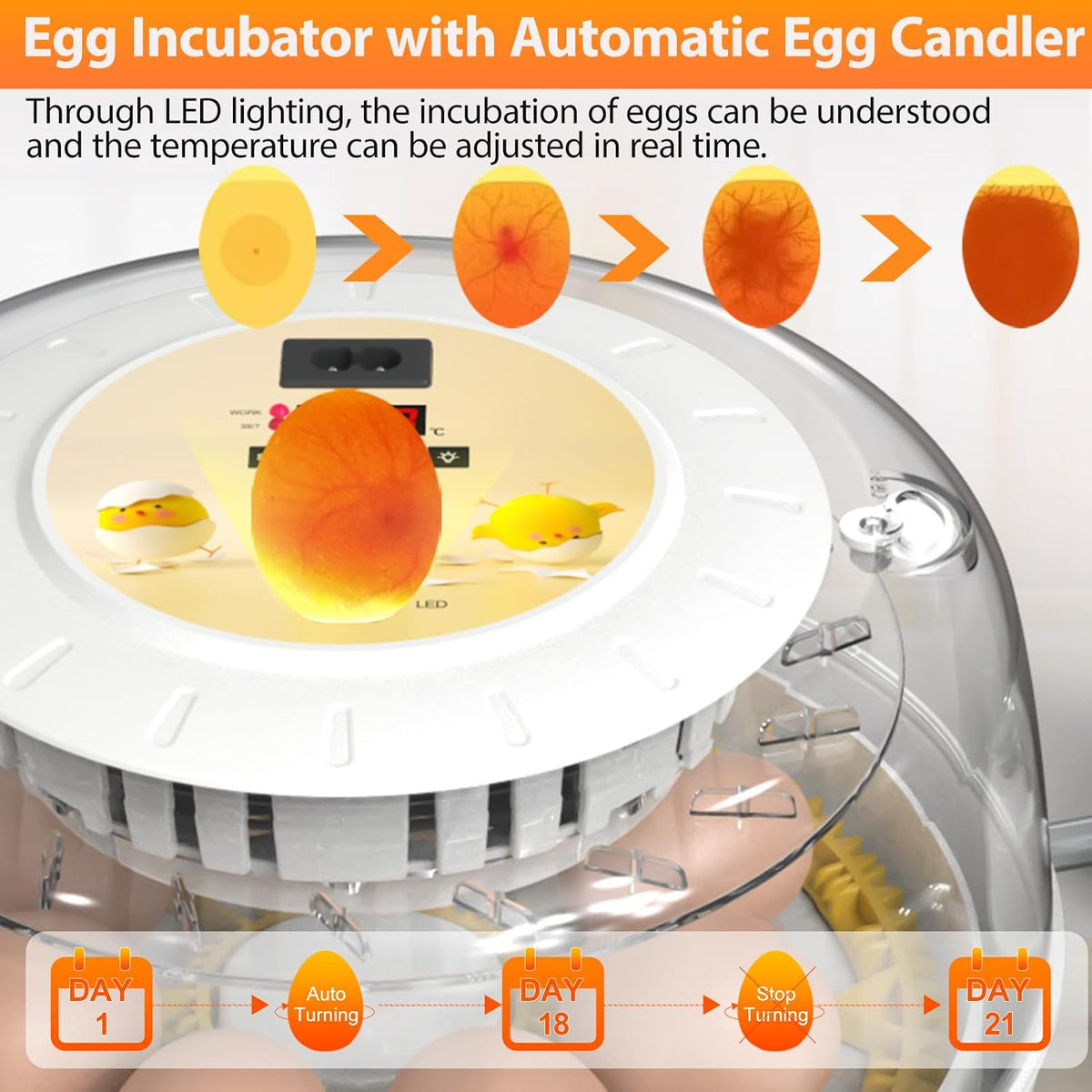 Egg Incubators for Hatching Eggs with Automatic Egg Turner, 8 Incubator for Chicken Eggs with Egg Candler for