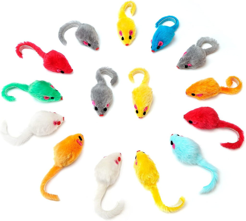 36PCS 4.1'' Furry Cat Toy Mice Rattle Small Mouse Kitten Interactive Play Assorted Color