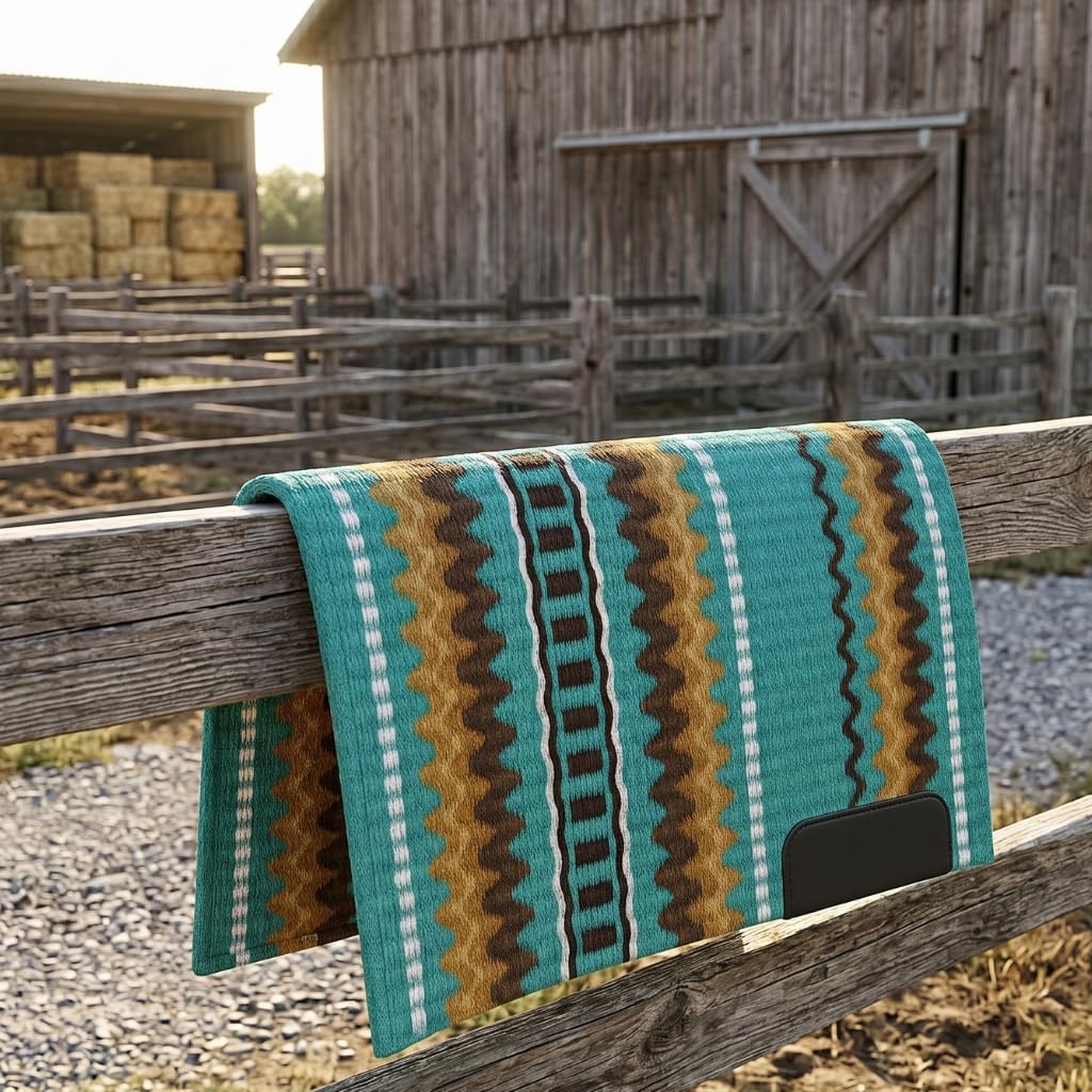 Western Show Saddle Pad/Blanket for Horses - Handmade Wool Saddle Blanket with New Zealand Design, Thick, Durable &