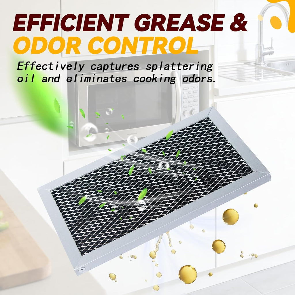 Microwave Filter Replacement - 3 Pcs Charcoal and Grease Filter Kit Compatible with GE Models JVM6175YK5FS, JVM6175SK5SS, JVM6175DK5BB, JVM6175DK5WW| Effective Odor Elimination