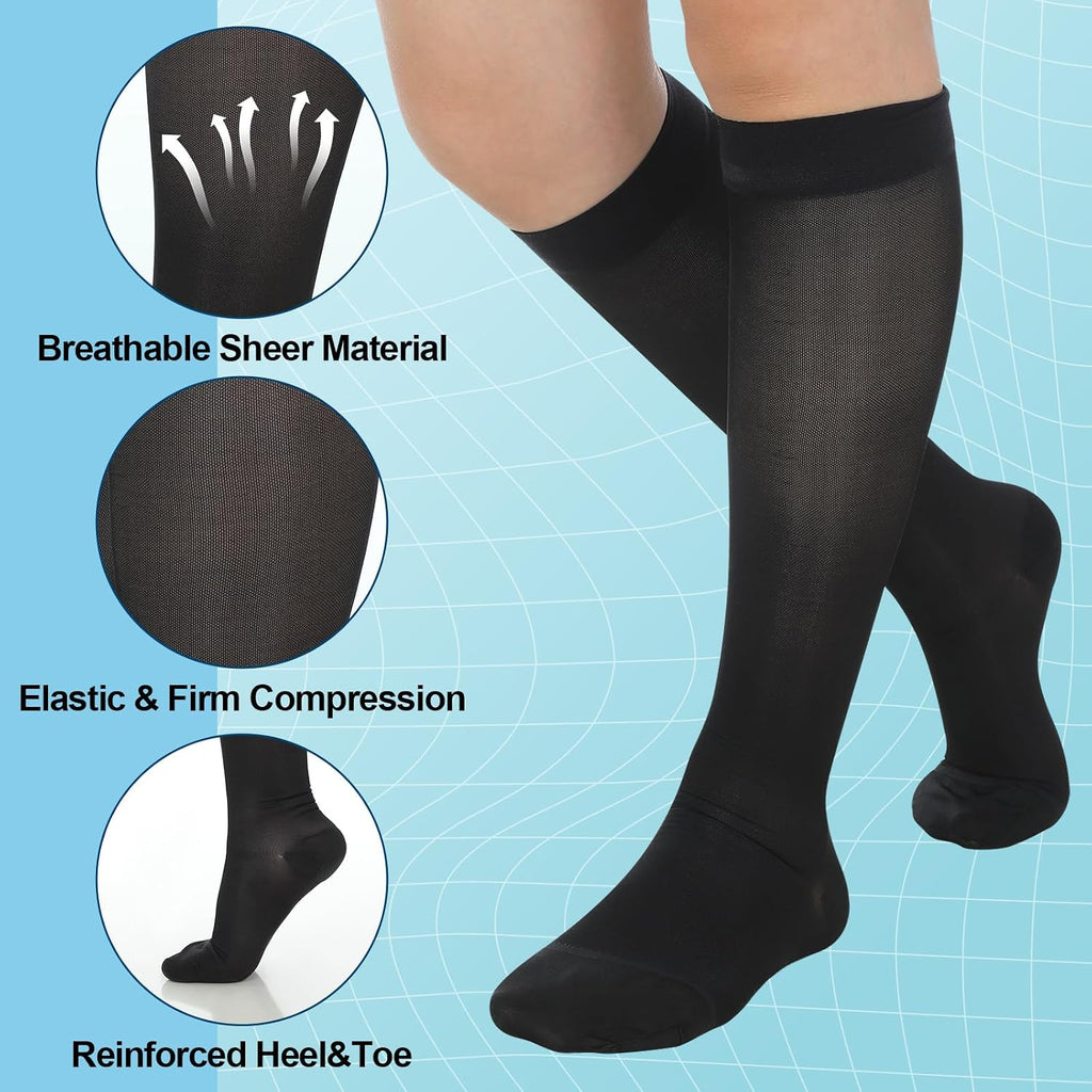 3 Pairs Sheer Compression Socks 20-30 Mmhg Knee High Compression Stockings Support Hose for Women