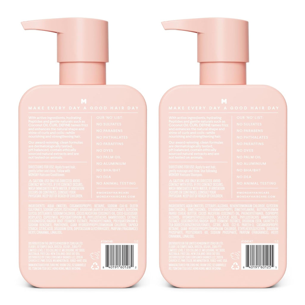 Curl Define Shampoo + Conditioner Set (2 Count) 12 oz Each Nourishes Curls, Tames Frizz, Coconut Oil and Shea Butter