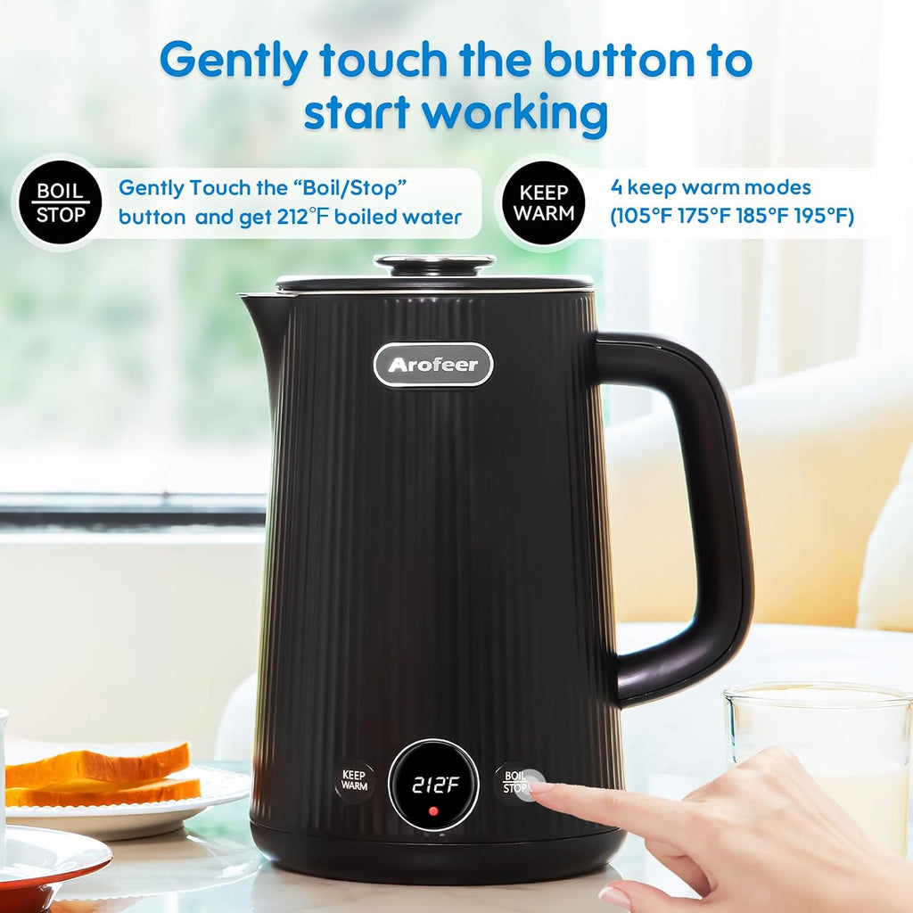 Electric Kettle Temperature Control, 1.7L Stainless Steel Electric Tea Kettle with LED Display, 5 Presets, 4-Hour