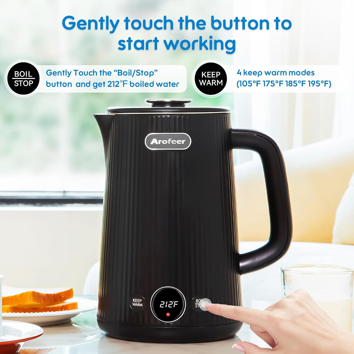 Electric Kettle Temperature Control, 1.7L Stainless Steel Electric Tea Kettle with LED Display, 5 Presets, 4-Hour