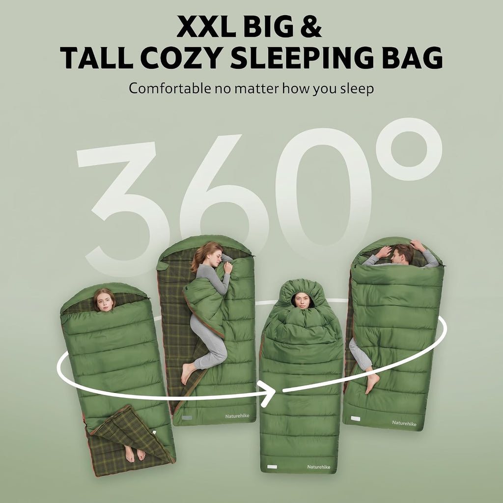 Big & Tall Flannel Sleeping Bag for Adults, XXL Sleeping Bag for All Seasons, Machine Washable Sleeping Bags for