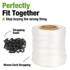 Woven Cord Banding Kit Pallet Packaging Tool 3/4" x 328' Strapping, 60pcs Metal Buckles