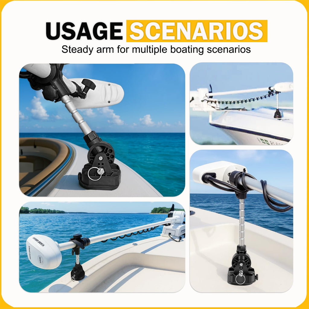 MKA-60 1862060 Trolling Motor Stabilizer Mount Compatible with Minn Kota Terrova Ulterra PowerDrive Riptide 1991-2023, Fold-Down Bracket with Adjustable Arm, Marine Grade Anti-Bounce Mount