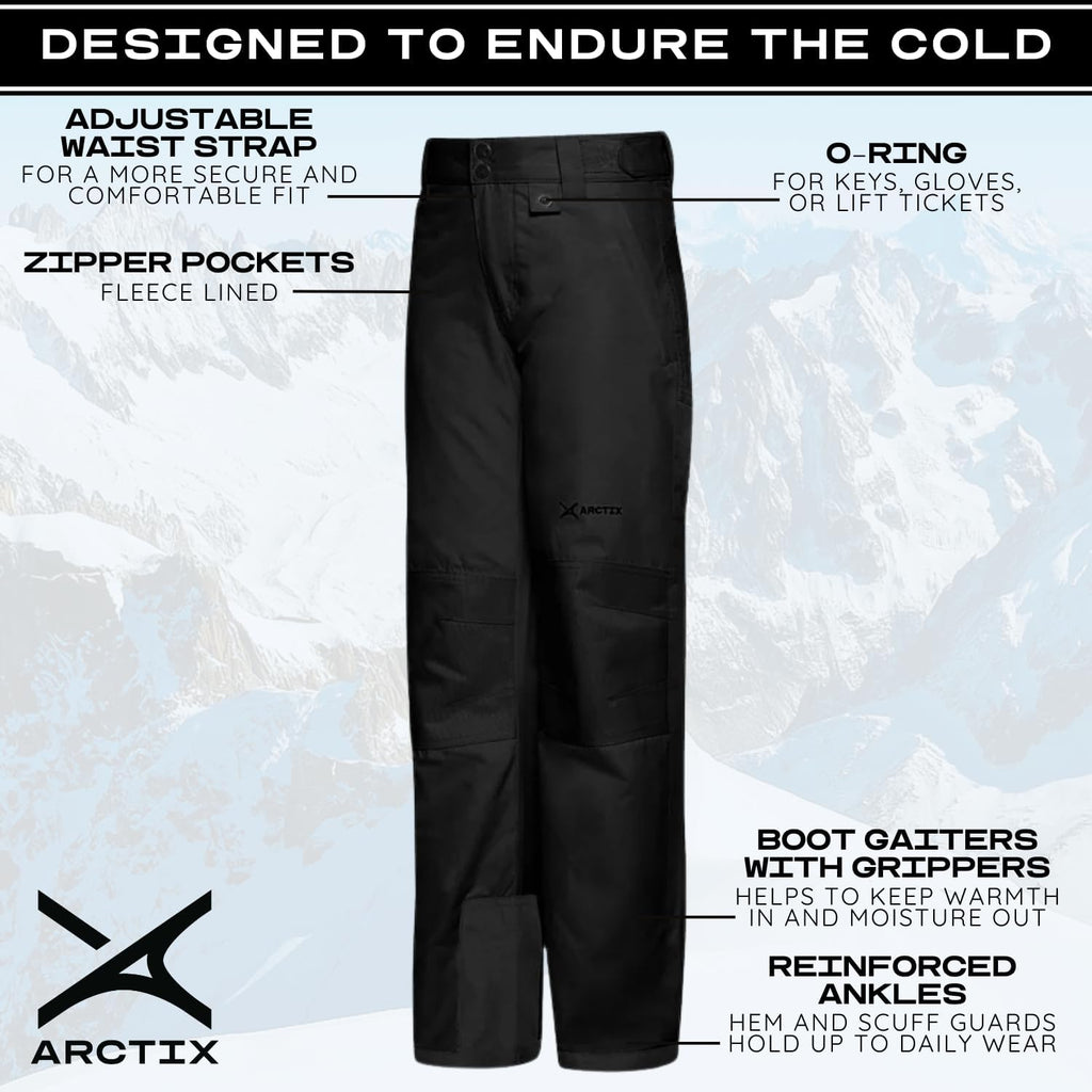 Kids Snow Pants with Reinforced Knees and Seat, Black, Small