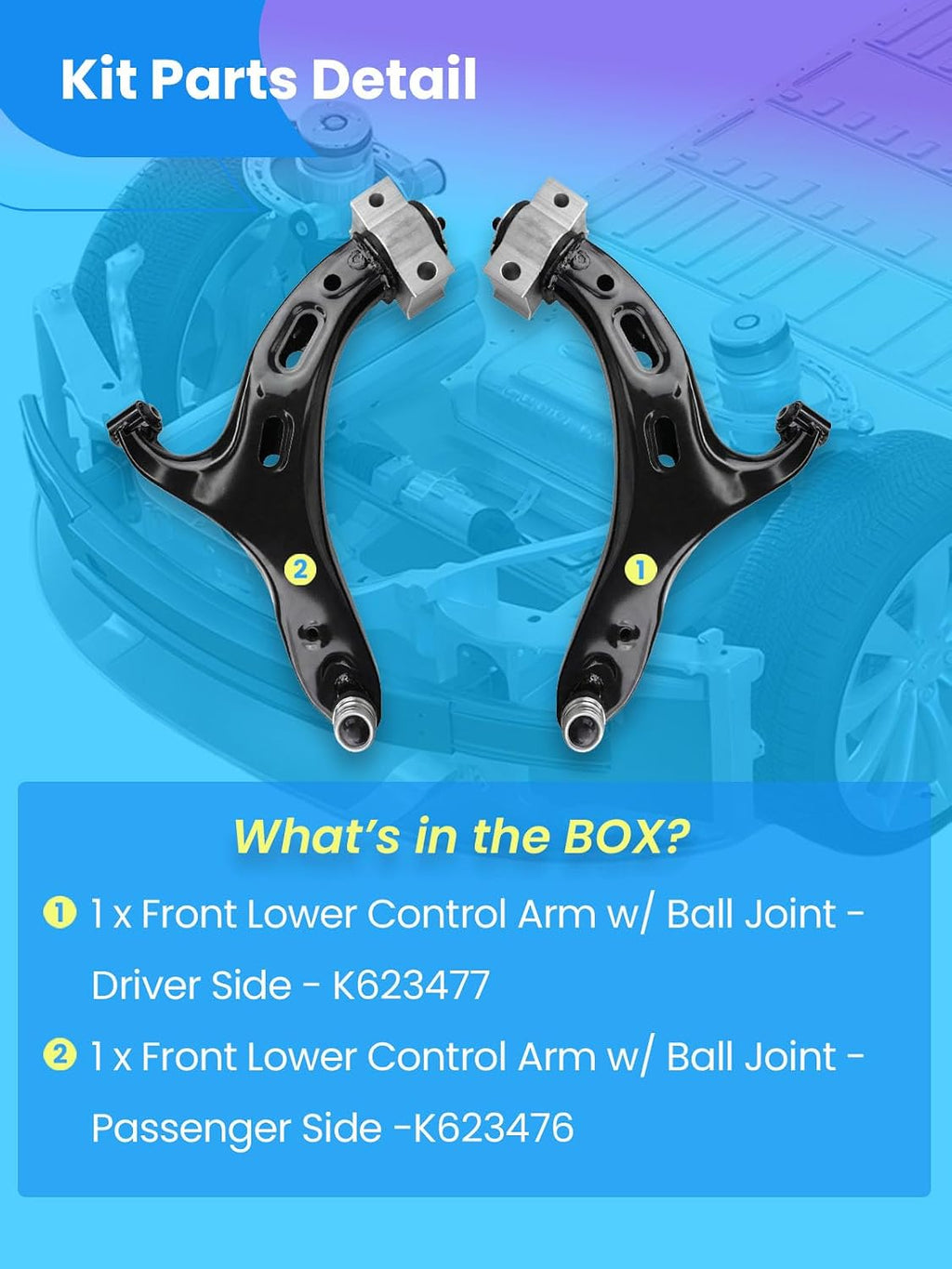 2pcs Front Lower Control Arms with Ball Joints Suspension Kit Compatible with Subaru 2015-2019 Legacy, 2015-2019 Outback, Replaces OE# K623477 K623476
