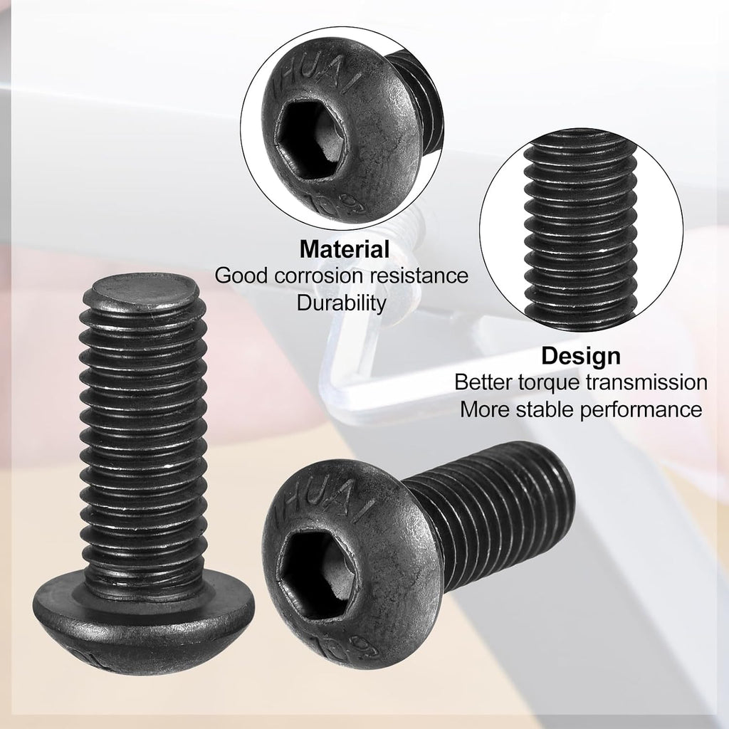 uxcell #6-32 x 3/8" UNC Alloy Steel Hex Socket Button Head Screws Black 20Pcs