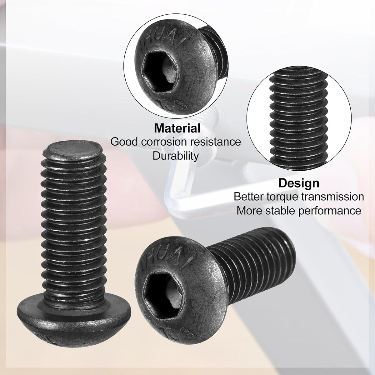 uxcell #6-32 x 3/8" UNC Alloy Steel Hex Socket Button Head Screws Black 20Pcs