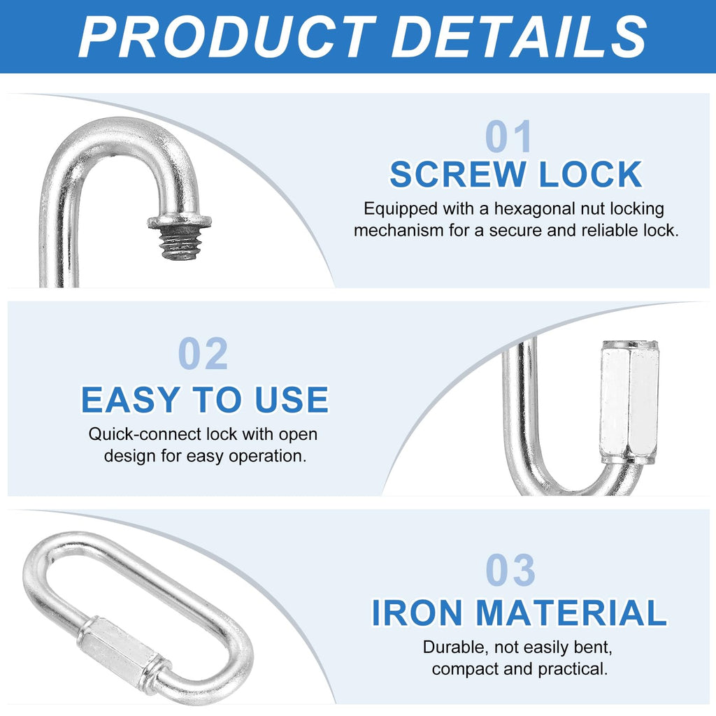 PATIKIL 8 Pcs M6 Quick Links Chain Connectors Iron 1/4" Chrome Tone