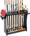 Pool Cue Rack Holder, 10 Cue Stick Stand with Billiard Accessories Storage | Multi-Functional Pool Stick & Billiard