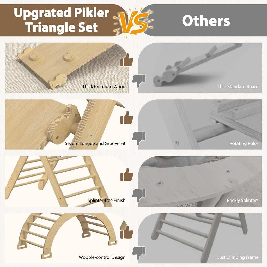 Large Pikler Triangle Set, 7-in-1 Toddler Climbing Toys Indoor, Wooden Montessori Climbing Set with Arch Ramp Ladder