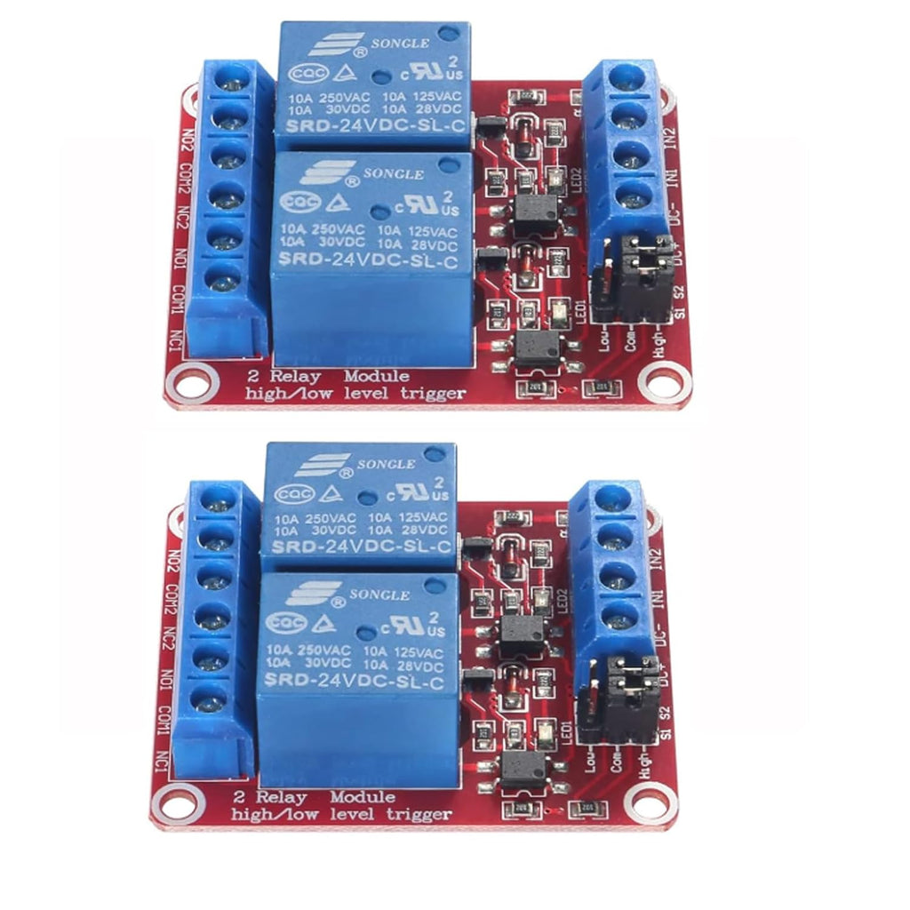 2pcs DC 24V Relay Module 2 Channel Relay Switch with Optocoupler Isolation High/Low Level Trigger