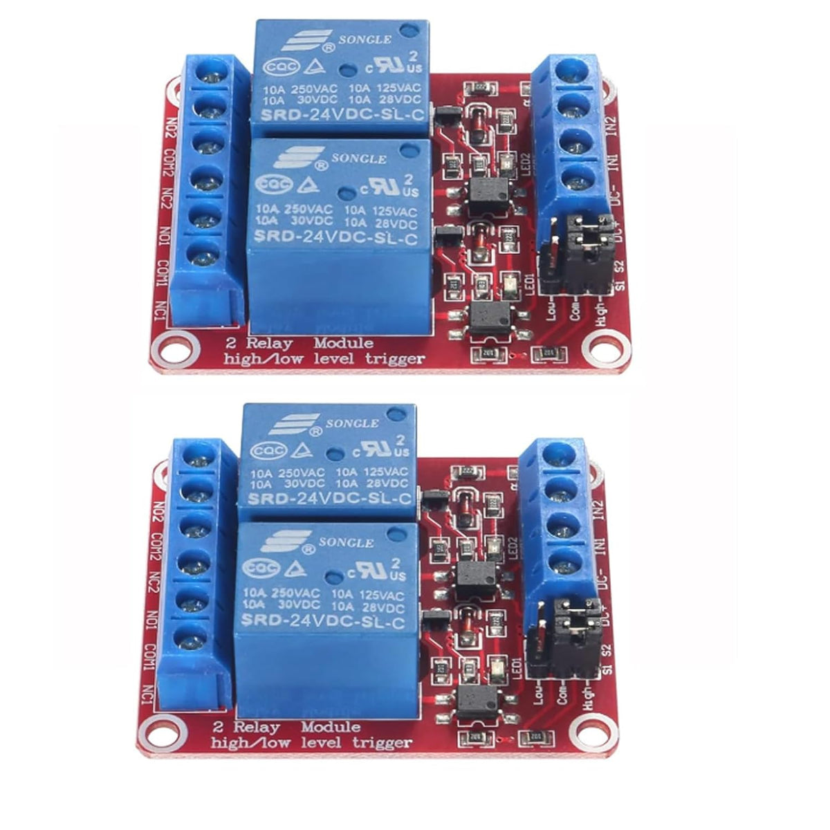 2pcs DC 24V Relay Module 2 Channel Relay Switch with Optocoupler Isolation High/Low Level Trigger
