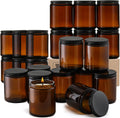24 Pack, 8 OZ Thick Amber Candle Jars for Making Candle - Round Glass Jars with Lids - Empty Food Storage Containers