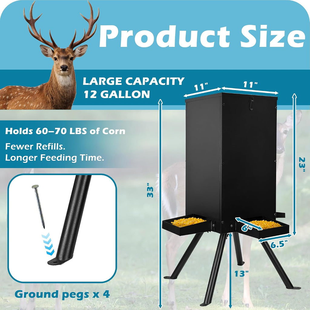 Deer Feeder 60-70 lbs, Weatherproof Deer Feeders, Heavy Duty Metal Gravity Deer Feeder with 4 Feeding Tray and 4-Leg