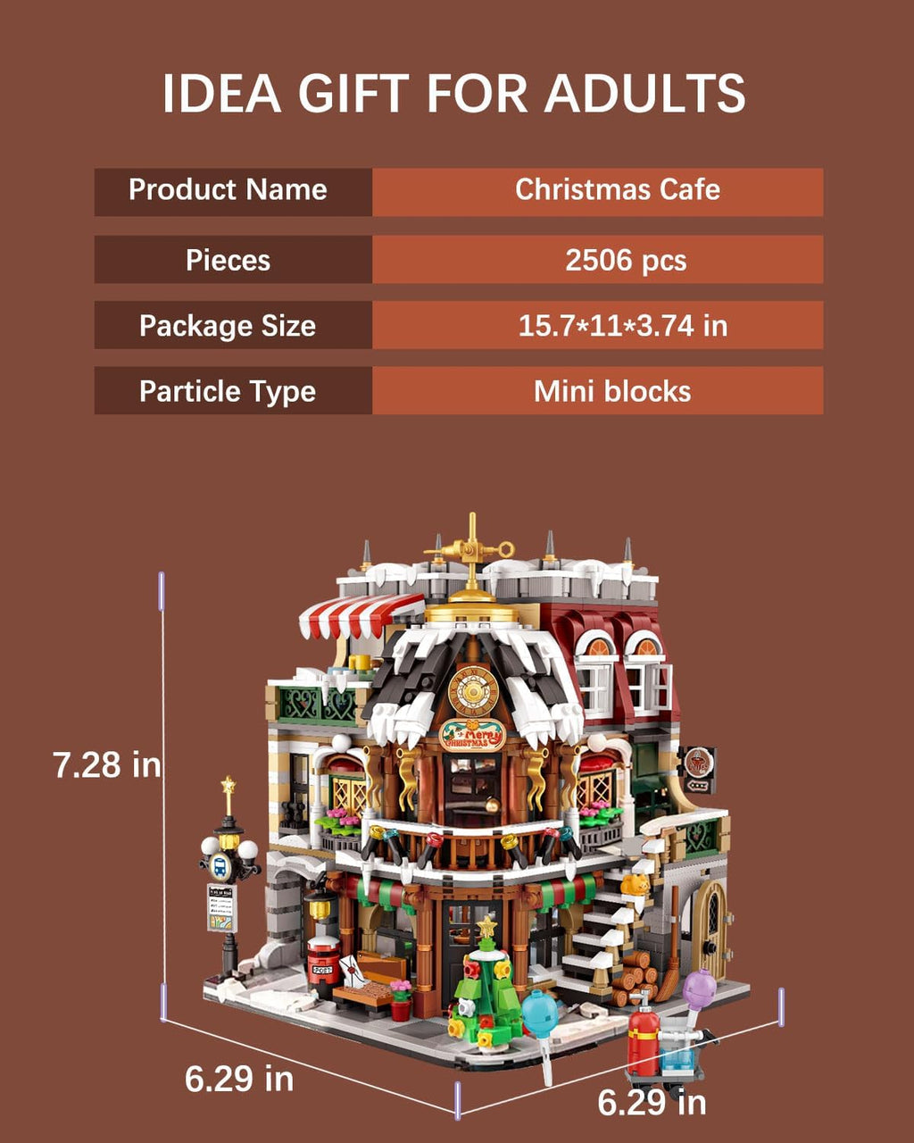 Christmas Cafe House Building Block Set, Adult Street View Bricks Model Set, Boys Girls Adult Christmas Holiday Toys