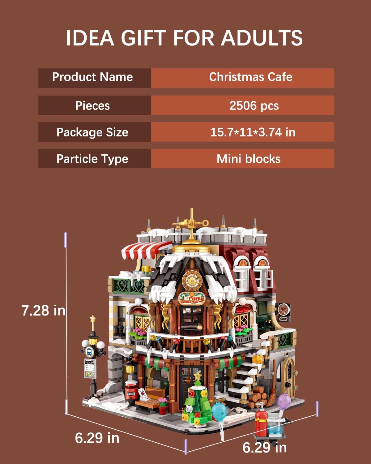 Christmas Cafe House Building Block Set, Adult Street View Bricks Model Set, Boys Girls Adult Christmas Holiday Toys