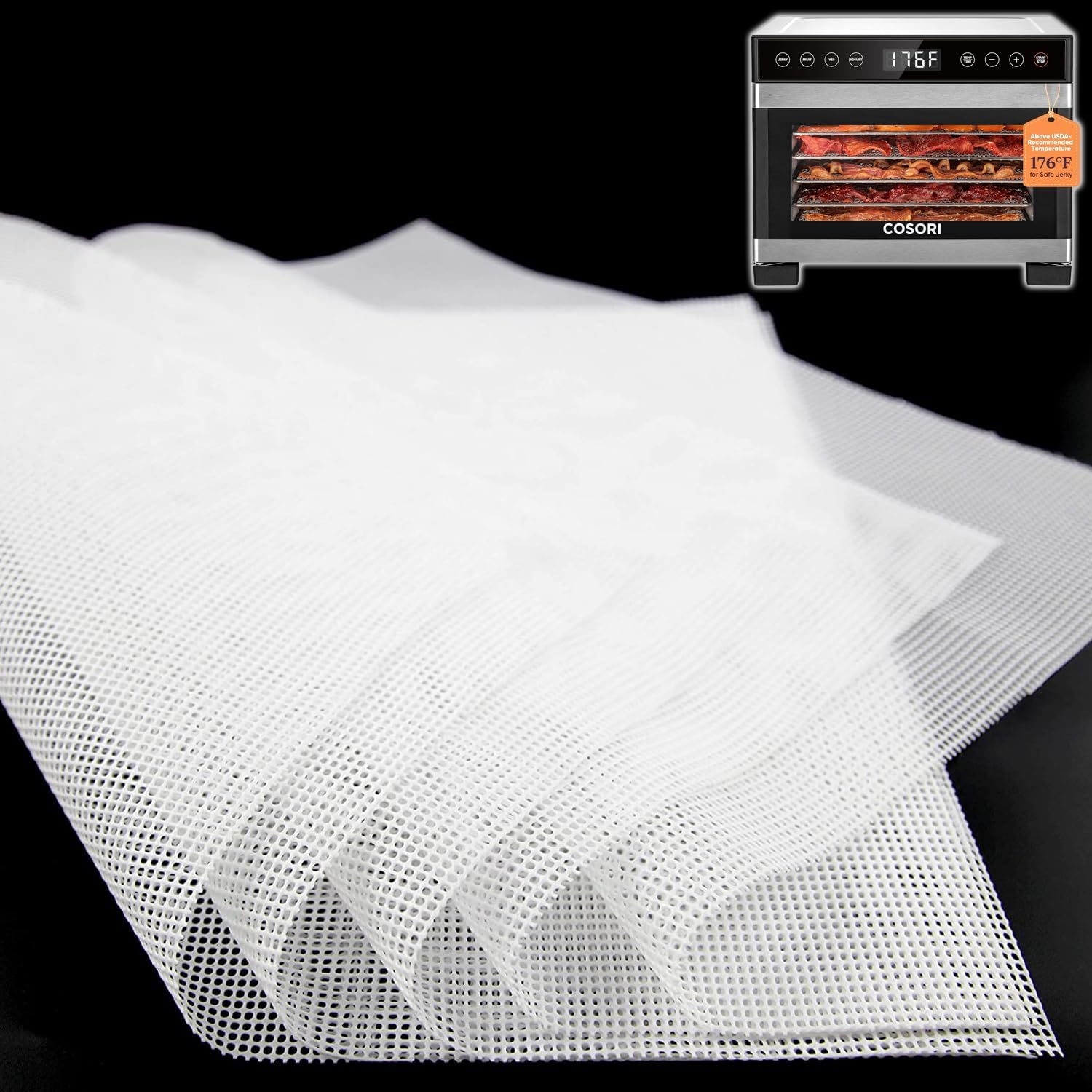Silicone Dehydrator Sheets for COSORI CFD-P501-SUS, 10 x 9 Inch Non-Stick BPA Free, Pack of 5 (Premium Reusable Food
