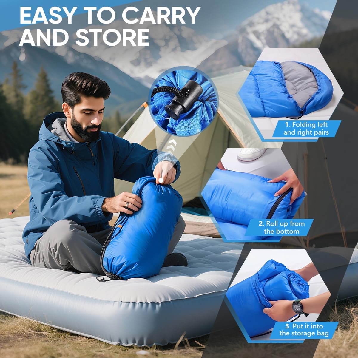 Sleeping Bags Portable Waterproof Camping Sleeping Bag for Adults Kids 4 Seasons Cold Weather or Warm Backpacking