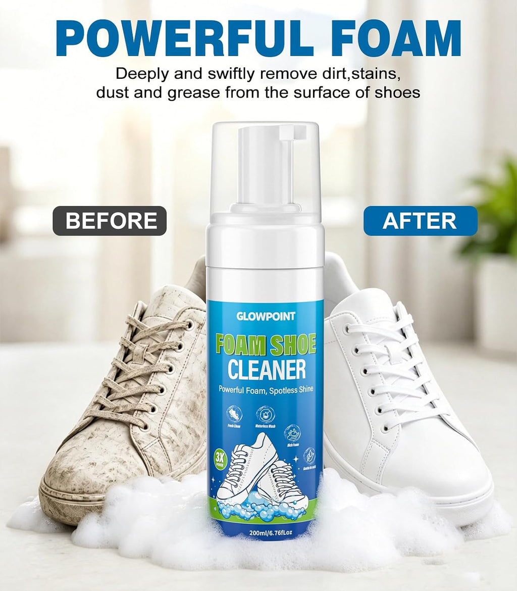 Shoe Cleaner, 6.76 Oz White Shoe Cleaning Kit with Brush & Towel | Sneaker Cleaner Foam Removes Dirt & Stain for