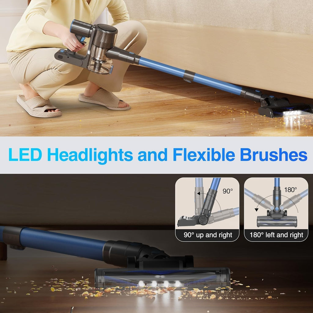 Cordless Vacuum Cleaner, 450W/40Kpa Vacuum Cleaners for Home | 50Mins Stick Vacuum with LED Display, Anti-Tangle and