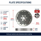 #22 Meat Grinder Plate. (#22 Reversible 1/4")