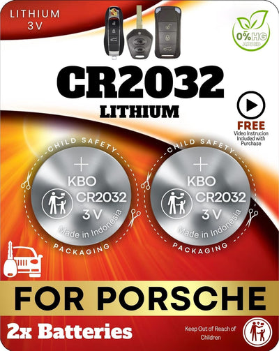 Key Fob Batteries for Porsche (2-Pack) CR2032 – 911, 718 Boxster/Cayman, Cayenne, Macan, Panamera, Taycan, 918