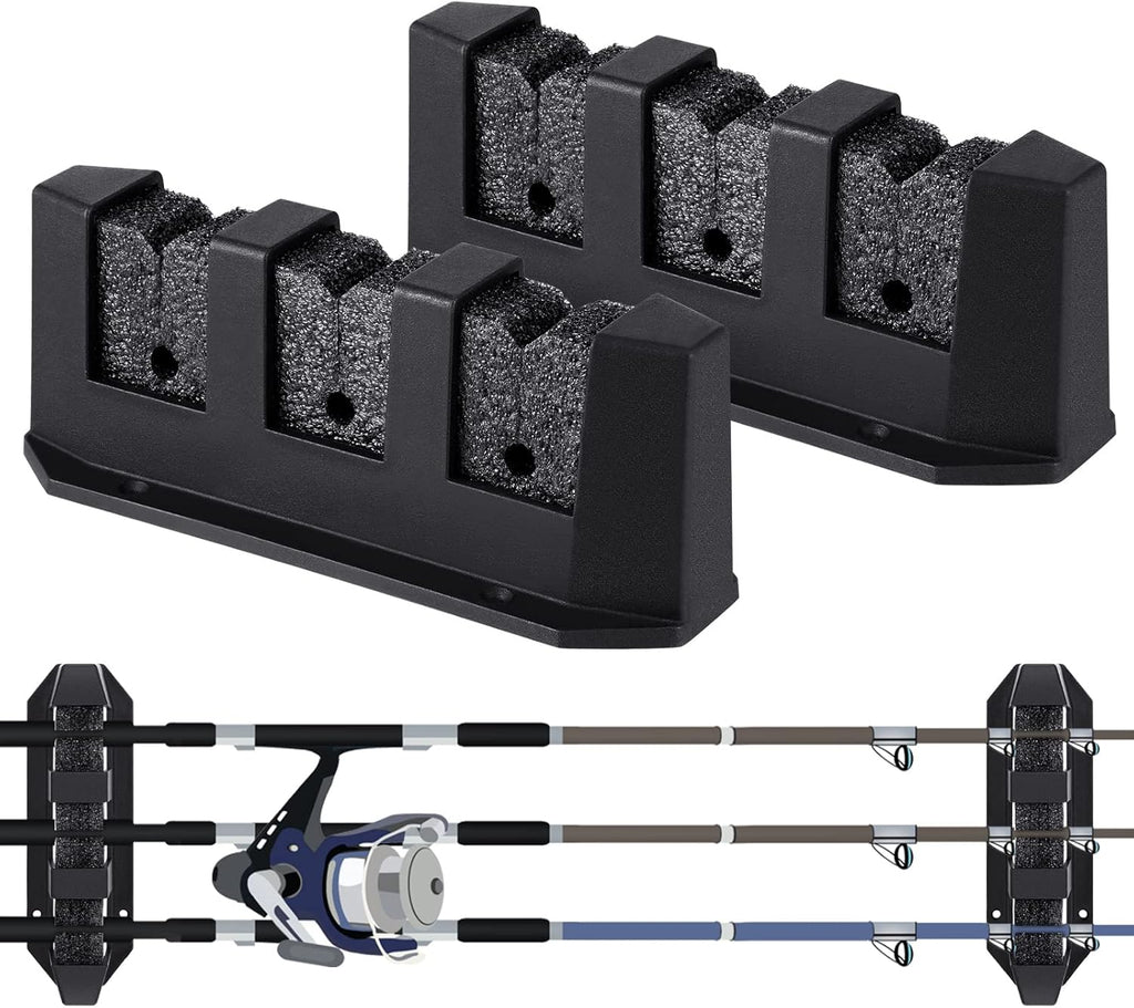 2 Pcs Fishing Rod Holder Wall Mount Fishing Pole Holders for Boats 3 Rod Black Horizontal Garage Wall Pole Rack
