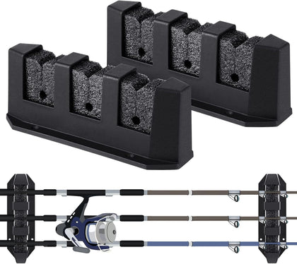 2 Pcs Fishing Rod Holder Wall Mount Fishing Pole Holders for Boats 3 Rod Black Horizontal Garage Wall Pole Rack