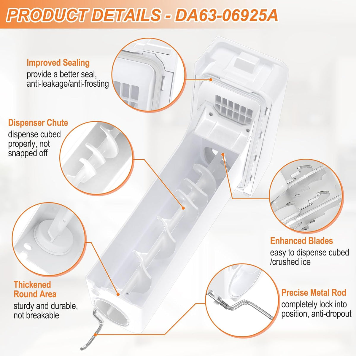 Upgraded DA63-06925A Refrigerator Ice Bucket DA97-12604D Ice Maker Compatible with Samsung Ice Bucket Replacement DA63-06925Ax002 Ice Tray Ice Container RF32FMQDBSR RF28R6201DT RF28K9380SR Ice Bin