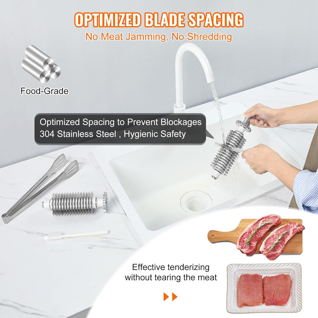 Commercial Meat Tenderizer, Heavy Duty Stainless Steel Kitchen Tool with Handle, Meat Tong, and Cleaning Brush, 450W
