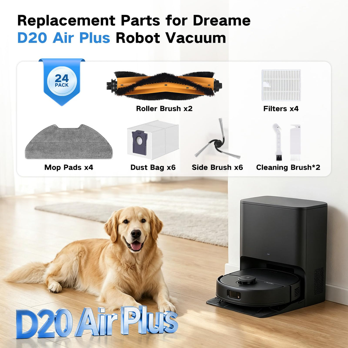 VIEWALL D20 Air Plus Accessories Kit - for Dreame D20 Air Plus Robot Vacuum