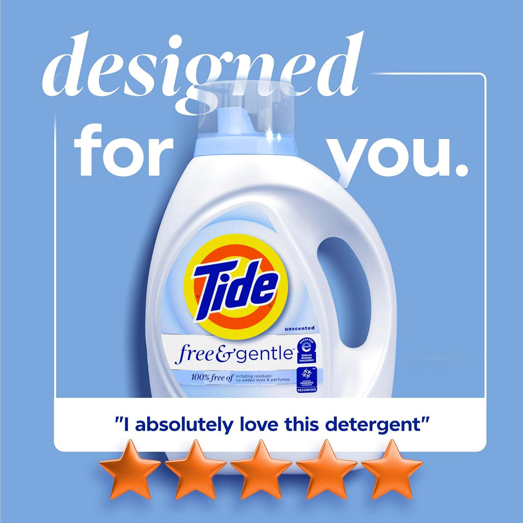 Free & Gentle Liquid Laundry Detergent, 80 Loads, 105 fl oz, Tide Laundry Detergent, Clean Laundry Detergent