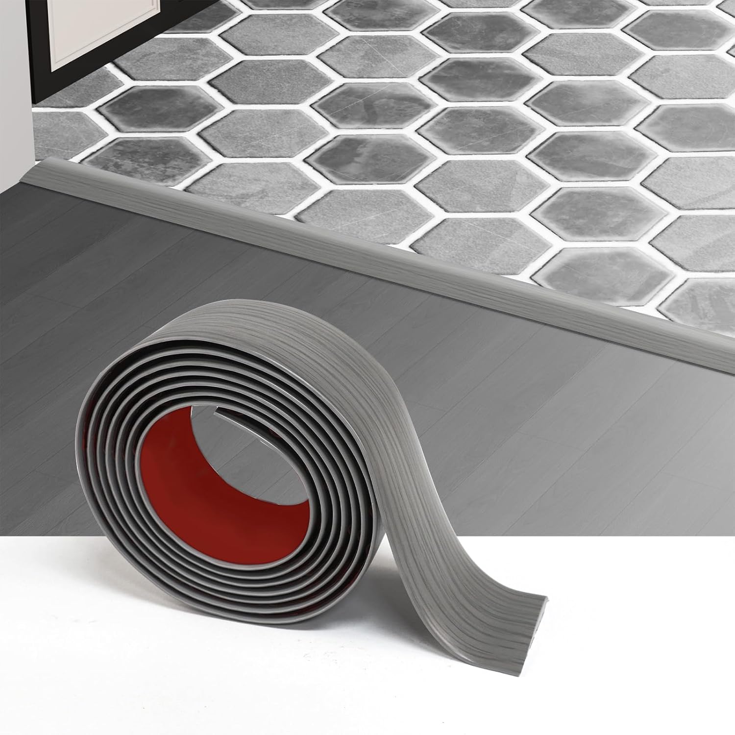 Floor Transition Strip for Carpet to Tile, Grey Wood, 4' x 1.57"
