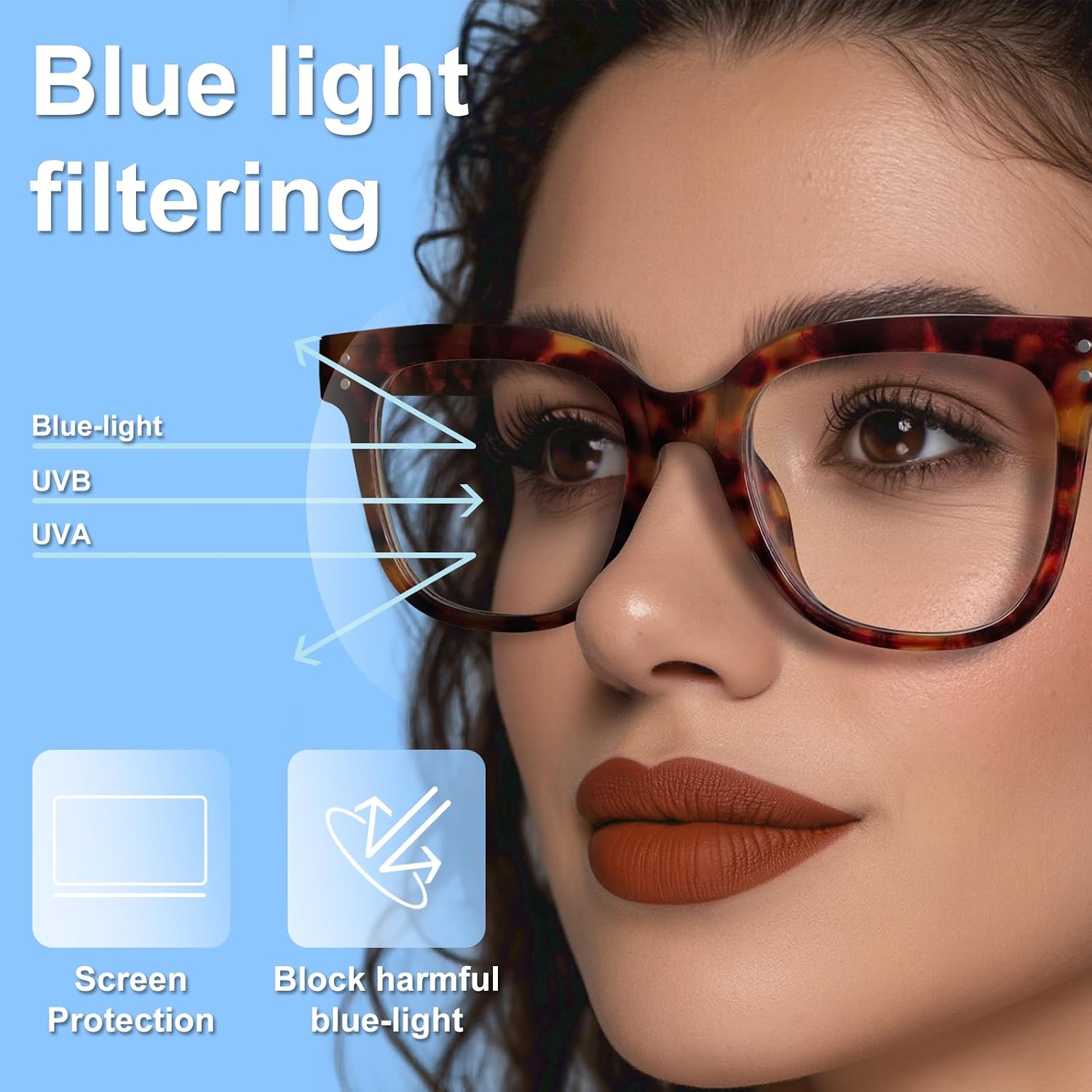 Women Blue Light Blocking Glasses, Oversized Computer Screen Eyewear | 3 Pack Fashion TR90 Computer Eyewear with