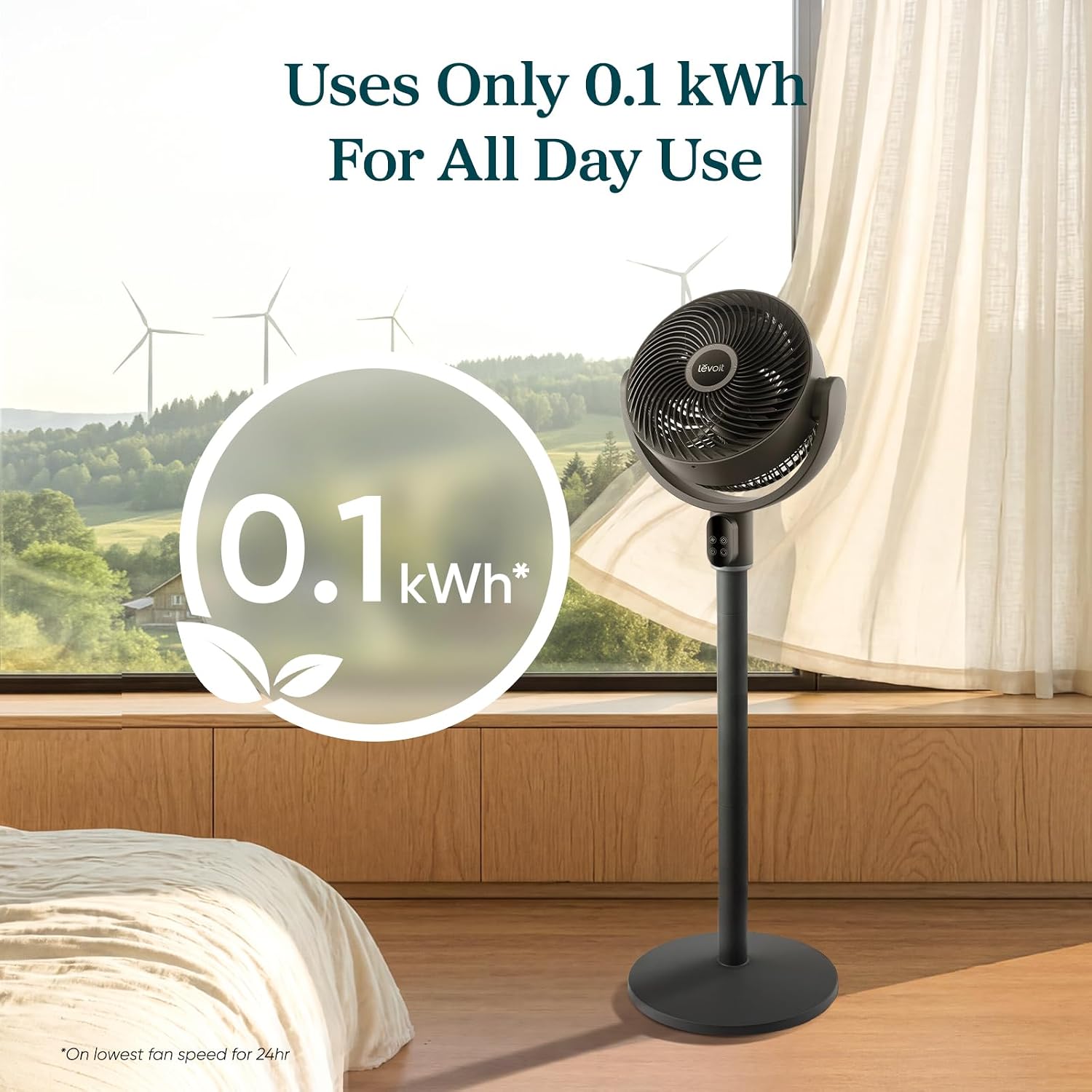 Smart Standing Fan for Bedroom, 90° Oscillating Fan, 1024CFM Airflow | 20dB Quiet, Pedestal Floor Fan with Dust