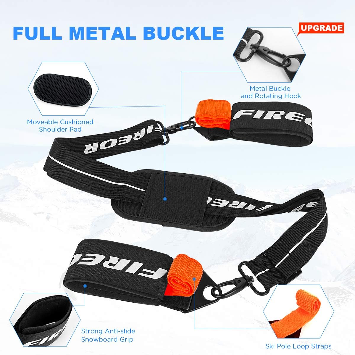 Ski Carrier Strap, Snowboard, Pole and Boot Carry Sling Band Kit Father's Day Gifts for Family Dad Men Women & Kids
