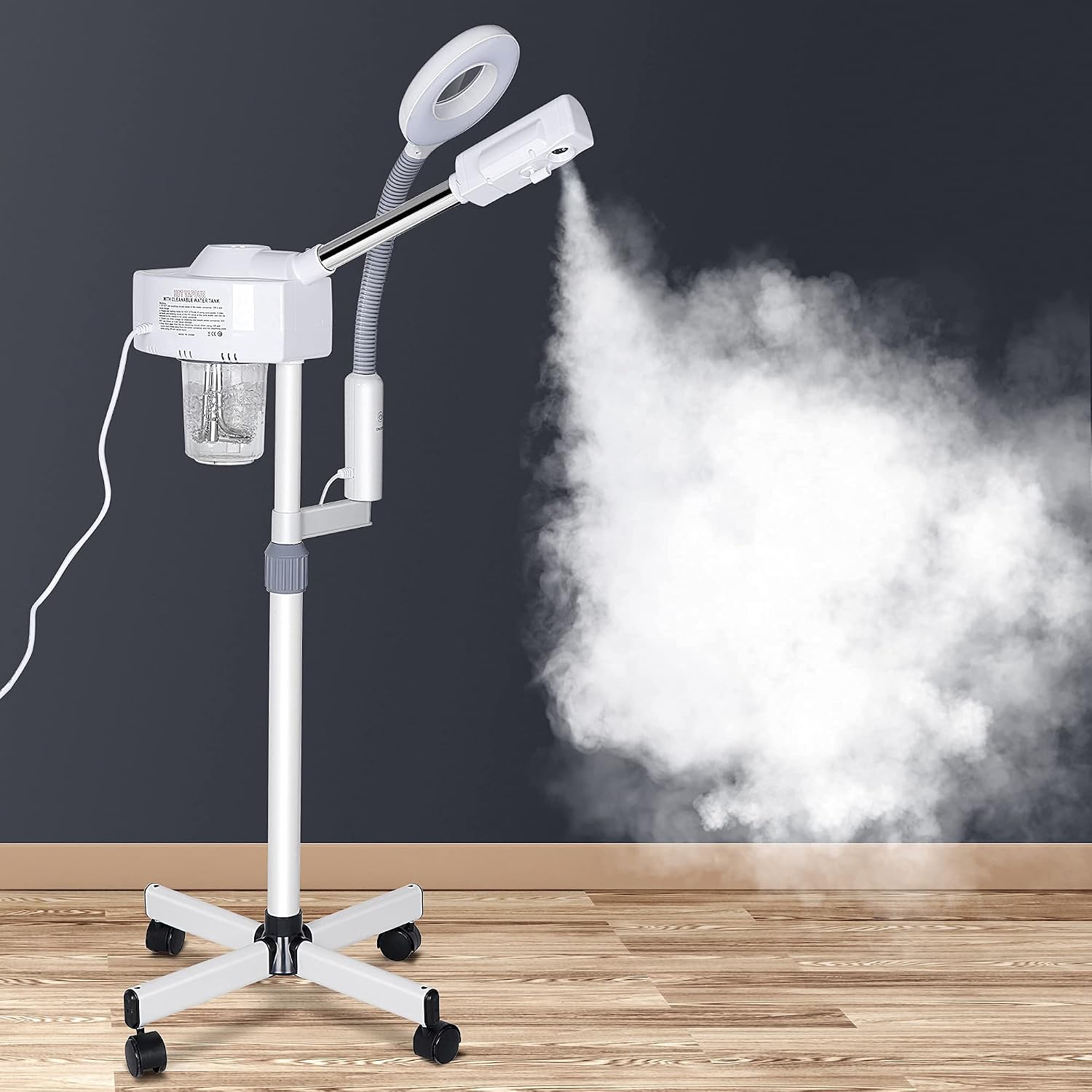 2 in 1 Facial Steamer 5X Magnifying Lamp - Hot Ozone Spa Machine, Mist Face Salon Beauty Skin Care Equipment