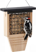 Wooden Suet Bird Feeder for Outside Hanging,Woodpecker Suet Feeder with Tail Prop