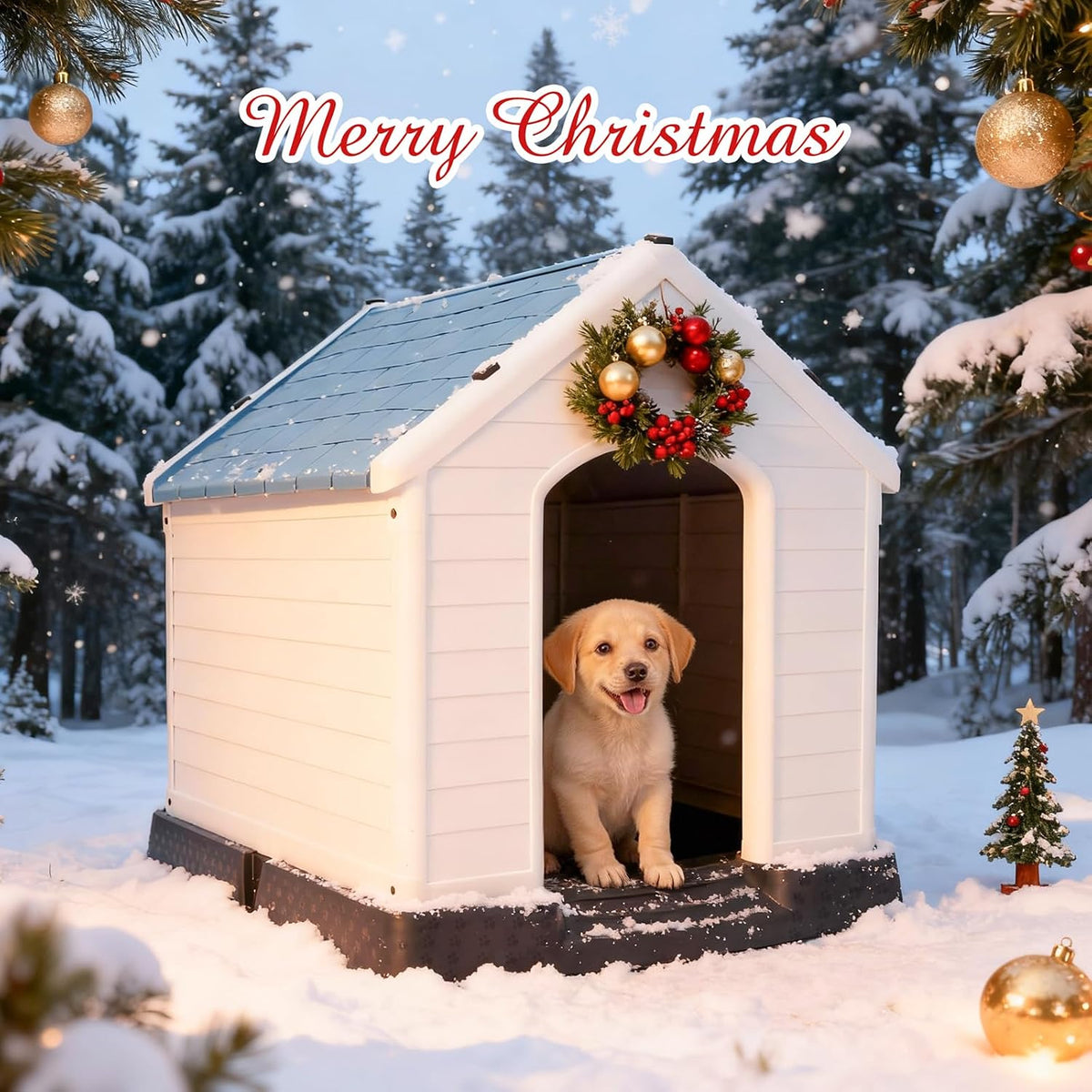 Large Plastic Dog House, Dog Kennel Outdoor Waterproof Doghouse Casas para Perros, Puppy Shelter Elevated Floor and