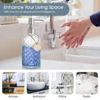 Gem-Patterned Glass Soap Dispenser with Rust Proof Stainless Steel Pump-13 oz Liquid Hand Soap Dispenser for Kitchen