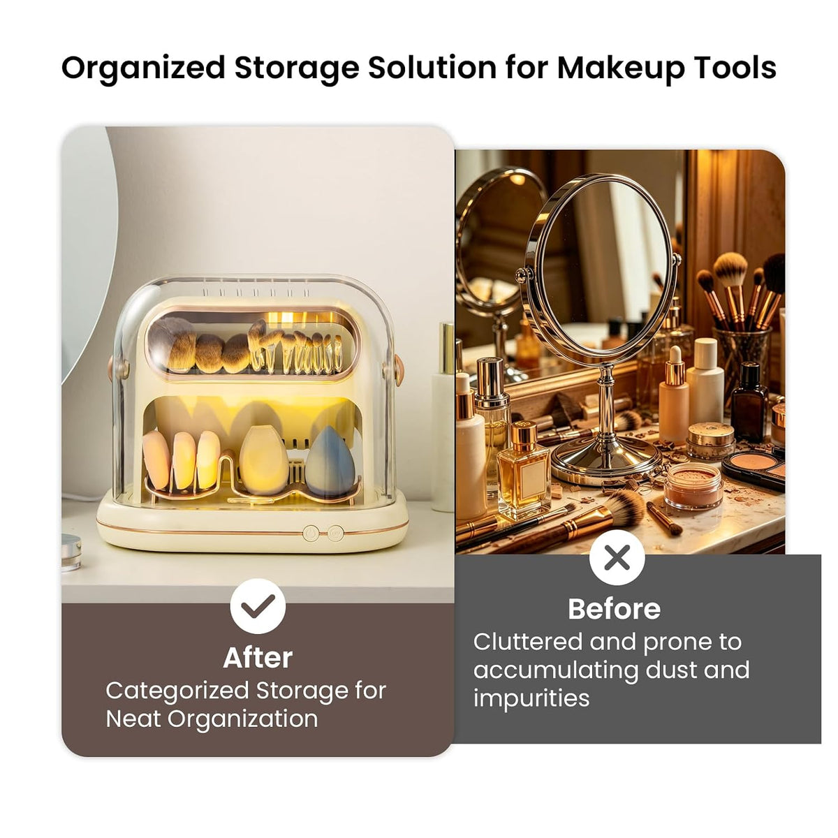 Electric Auto Makeup Brush Dryer and Storage Organizer, Timed Auto Cleaner