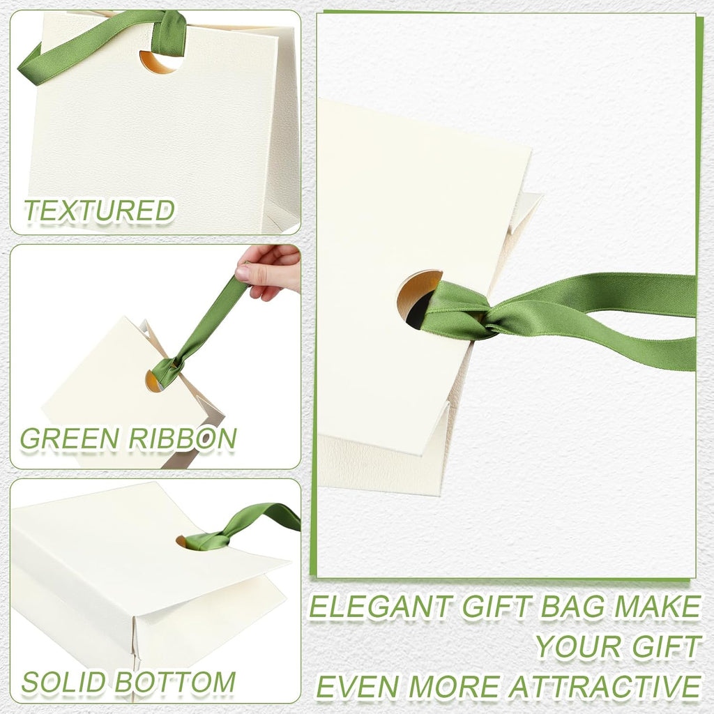 50 Pcs Paper Mini White Gift Bags with Ribbon Handle Bulk 6x5.7x3