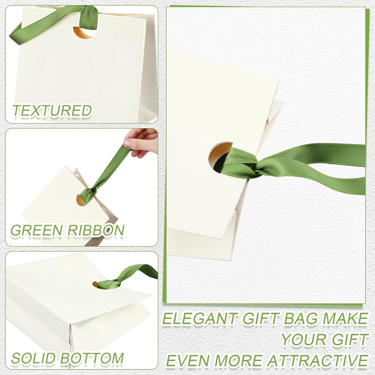 50 Pcs Paper Mini White Gift Bags with Ribbon Handle Bulk 6x5.7x3